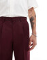 ASOS DESIGN smart wide leg trousers with front pleats in burgundy