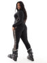 Threadbare Plus Ski base layer top and leggings set in black with contrast leopard print