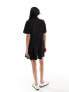 ASOS DESIGN waffle tie front smock mini dress in black 36 - фото #3