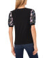 Фото #2 товара Women's Floral Mixed Media Short Puff Sleeve Knit Top
