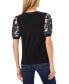 ფოტო #2 პროდუქტის Women's Floral Mixed Media Short Puff Sleeve Knit Top