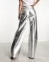 Mango straight leg jeans in metallic silver