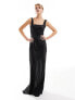 Six Stories Bridesmaid square neck satin maxi dress in black