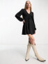 ASOS DESIGN long sleeve tie front mini tea dress in black