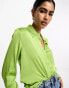 Фото #2 товара Mango classic fit satin collared shirt in bright green