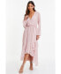 ფოტო #1 პროდუქტის Women's Metallic Chiffon Long Sleeve Wrap Maxi Dress