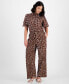 ფოტო #4 პროდუქტის Petite Printed Linen-Blend Wide-Leg Pants, Created for Macy's