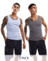 ASOS DESIGN 2 pack muscle vests in light blue and charcoal