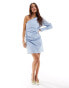 Фото #4 товара Pimkie one shoulder poplin mini dress in blue and white stripe