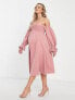 ASOS DESIGN Maternity shirred bardot blouson midi dress in soft pink