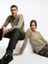 COLLUSION Unisex open stitch knitted crewneck in taupe