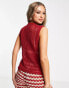 Damson Madder crochet sleeveless cardigan in red and white check