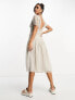 Фото #3 товара ASOS DESIGN chiffon tie neck ruched waist midi dress in stone