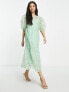 Фото #4 товара ASOS DESIGN tiered smock midi dress in cutwork floral organza in soft green