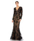 Фото #1 товара Women's Embellished Long Sleeve Plunge Neck Trumpet Gown