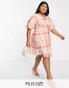 Forever New Curve flippy hem checked mini tea dress in peach