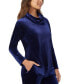 Women's Stretch Velour Long Sleeve Cowl Neck Tunic Top