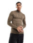 ASOS DESIGN muscle fit long sleeve t-shirt with turtle neck in chunky rib in khaki