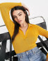 Фото #6 товара NA-KD knitted long sleeve polo top in mustard