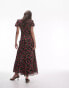 Topshop ruched sleeve occasion dress in red floral print Красный, 34 - фото #3