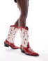 Фото #2 товара Stradivarius pattern western boot in red and ecru