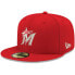 ფოტო #1 პროდუქტის Men's Red Miami Marlins Logo White 59FIFTY Fitted Hat