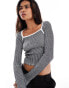 Something New Corpcore ribbed long sleeve top with contrast stitch in washed grey Черный, XL - фото #1