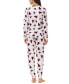 Фото #2 товара Women's Printed Microfleece V-neck Long Sleeve Top with Jogger 2 Pc Pajama Set