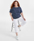 Фото #2 товара Plus Size Printed Elbow-Sleeve Top, Created for Macy's