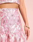 ASOS LUXE co-ord jacquard tiered maxi skirt with bow back in pink floral print