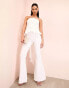 ASOS LUXE pearl embellished flared trousers in white