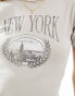 Miss Selfridge short sleeve New York graphic washed baby tee in stone