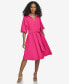 Women's Split-Neck Puff-Sleeve A-Line Dress