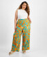 Фото #1 товара Trendy Plus Size Floral Flat-Front Wide-Leg Pants, Created for Macy's