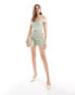 ASOS DESIGN shirred micro short playsuit with bust detail in sage green Зеленый, 32 - фото #4