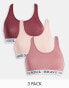 Фото #1 товара Brave Soul 3 pack crop bralettes in blush sand and butter - MULTI