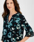 Women's Floral Print Split-Neck Bell-Sleeve Blouse