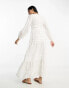 ASOS DESIGN broderie and pin tucks long sleeve tiered maxi tea dress in white