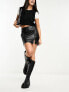 Фото #7 товара Only faux leather notch front mini skirt in black