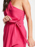 TFNC Bridesmaid one shoulder wrap dress in fuchsia pink