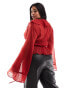 Фото #8 товара ASOS DESIGN Curve ruffle chiffon blouse with ties in red