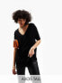 Фото #2 товара ASOS DESIGN Tall oversized v-neck t-shirt in rib in black