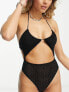 ASOS DESIGN Mindy monogram mesh halterneck body with cut-out in black