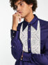 ASOS DESIGN satin shirt with lace bib and 70s collar in navy