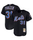Фото #1 товара Men's Mike Piazza Black New York Mets Big and Tall Cooperstown Collection Mesh Button-Up Jersey