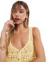 ASOS DESIGN knitted crop cami top in pointelle stitch and textured yarn in lemon