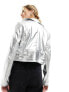 Фото #7 товара Bershka metallic biker jacket in silver