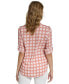 ფოტო #3 პროდუქტის Women's Printed Button-Front Roll-Sleeve Top