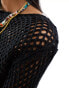 Фото #6 товара Miss Selfridge open knit crochet holey slouch jumper in black