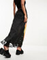 COLLUSION satin maxi slip skirt with lace hem in print